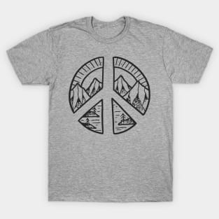 Peace Sign and Mountain Design T-Shirt